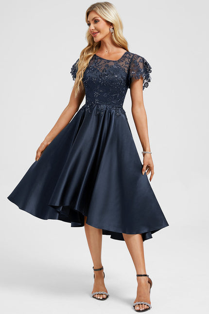 Robe Cocktail Bleu Marine Dentelle - gallery 1