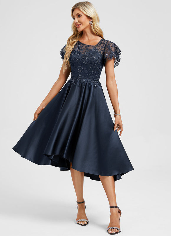 Robe Cocktail Bleu Marine Dentelle - gallery 1