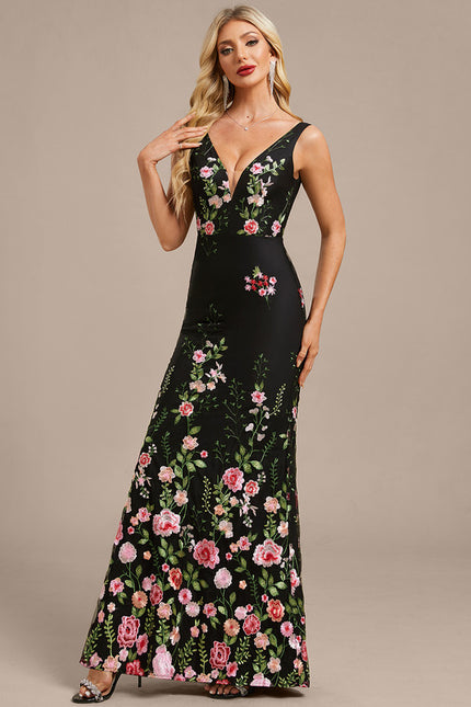 Robe Dentelle Longue Noire Florale - gallery 3