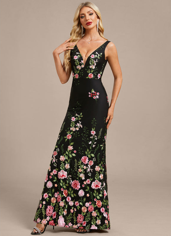 Robe Dentelle Longue Noire Florale - gallery 3