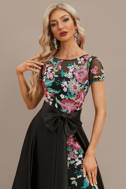 Robe Dentelle Satin Noir Floral - gallery 1