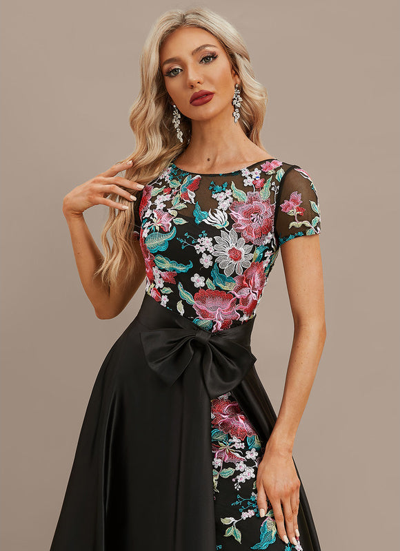 Robe Dentelle Satin Noir Floral - gallery 1
