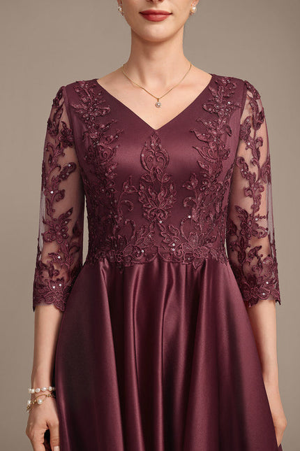 Robe Dentelle Soirée Bordeaux Asymétrique - gallery 7