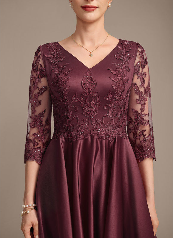 Robe Dentelle Soirée Bordeaux Asymétrique - gallery 7