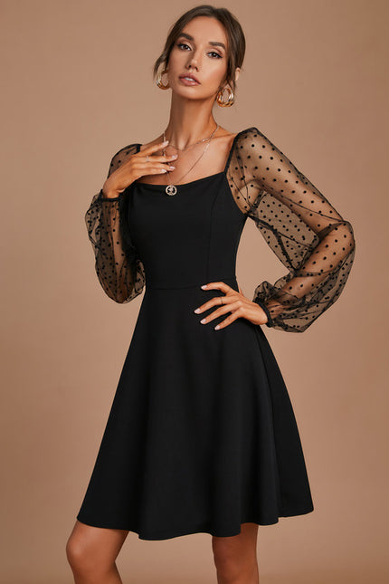 Robe Dentelle Noire À Manches Bouffantes - gallery 1