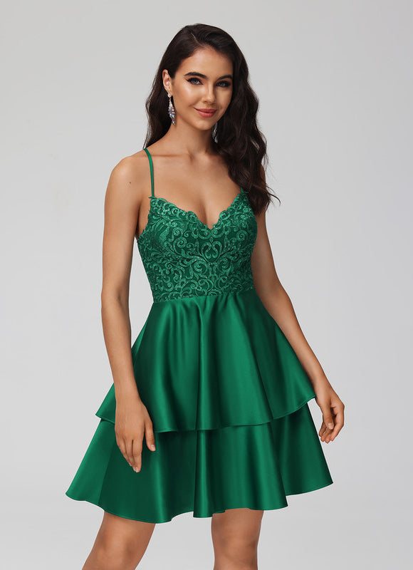 Robe Dentelle Satin Vert Émeraude