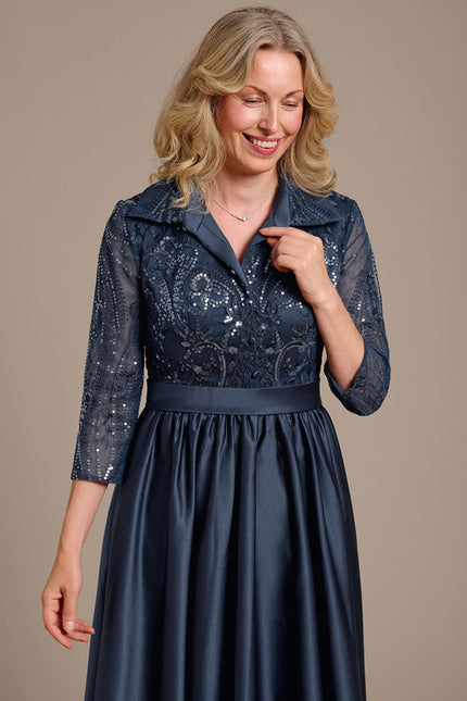 Robe Dentelle Satin Bleu Marine - gallery 3