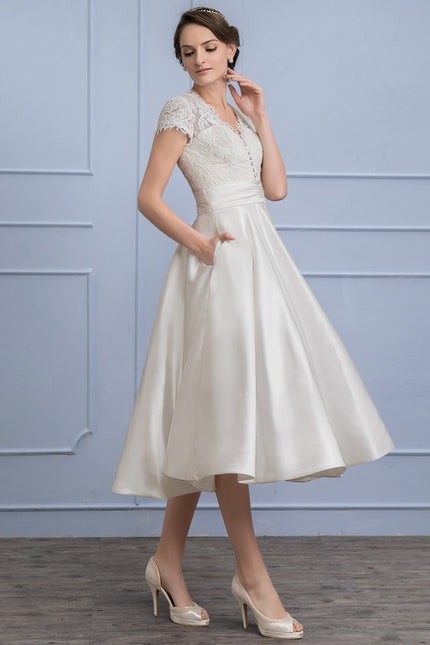 Robe Dentelle Satinée Écrue - gallery 2