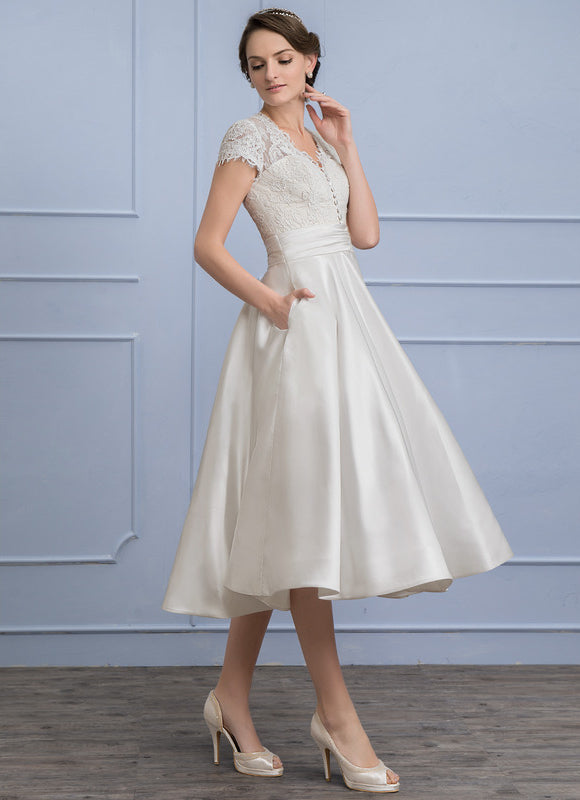 Robe Dentelle Satinée Écrue - gallery 2