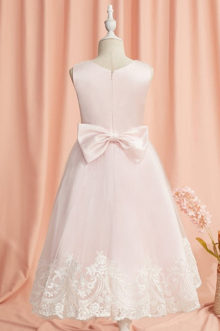 Robe Dentelle Fille Satinée Rose - gallery 2
