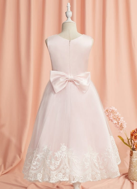 Robe Dentelle Fille Satinée Rose - gallery 2