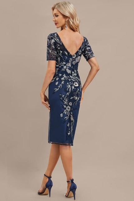 Robe Fourreau Dentelle Bleu Marine - gallery 6