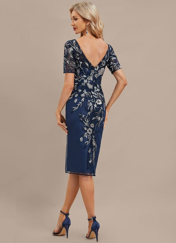 Robe Fourreau Dentelle Bleu Marine - gallery 6