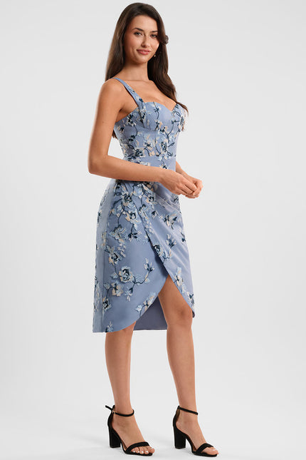 Robe Dentelle Bleu Floral Ajustée - gallery 4
