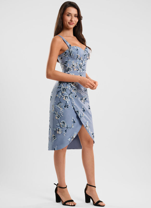 Robe Dentelle Bleu Floral Ajustée - gallery 4
