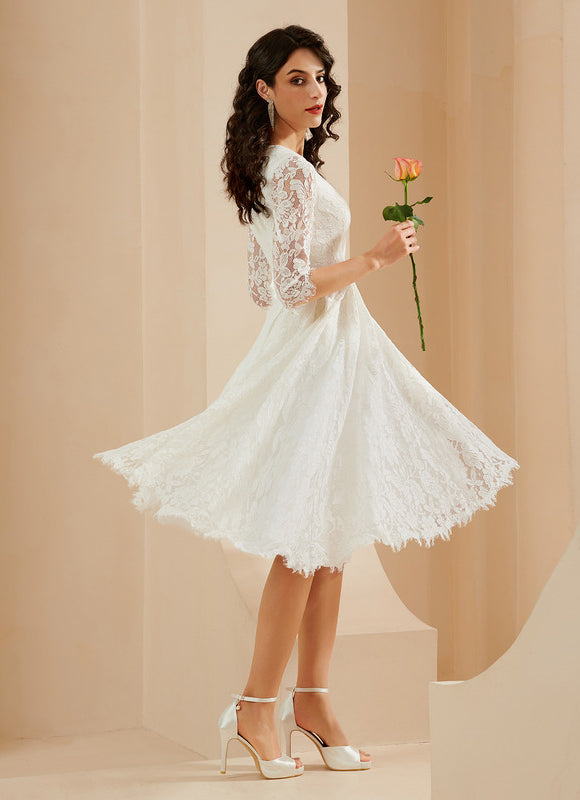 Robe Dentelle Dentelle Écrue - gallery 3