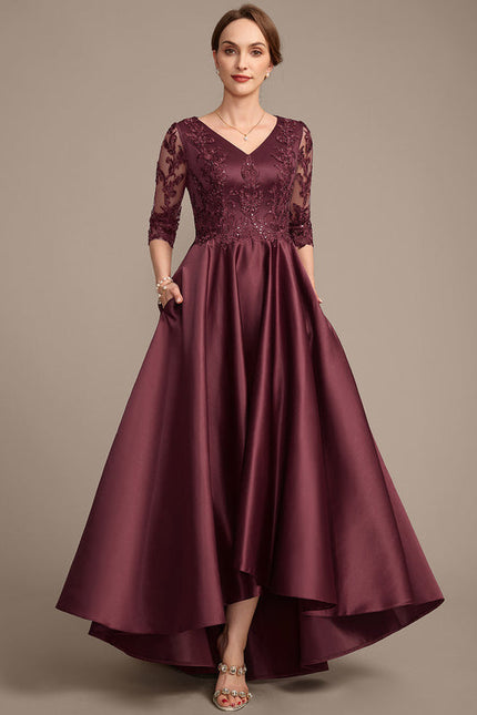 Robe Dentelle Soirée Bordeaux Asymétrique