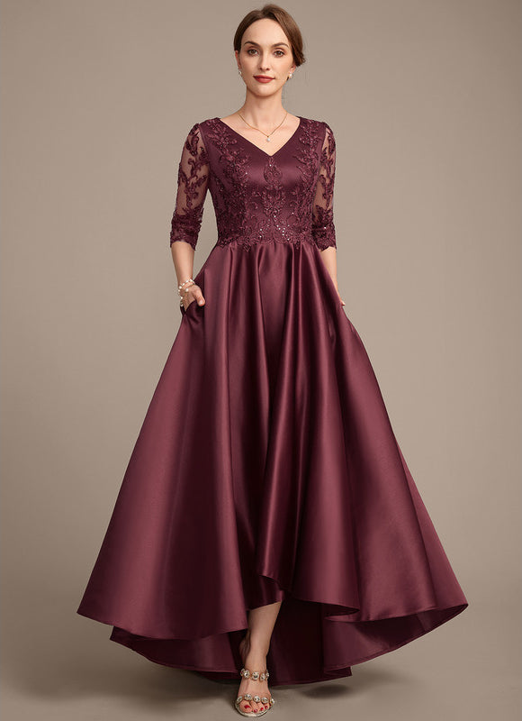 Robe Dentelle Soirée Bordeaux Asymétrique
