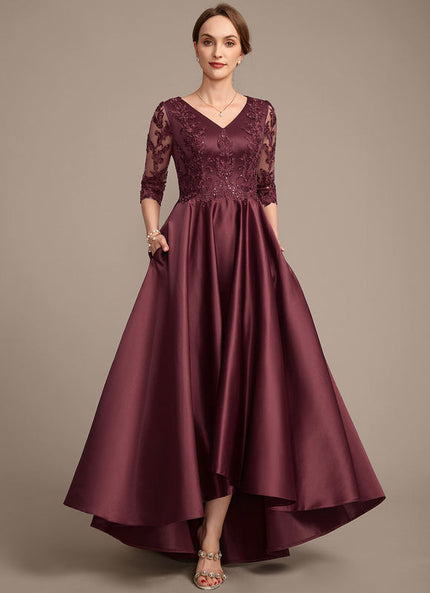 Robe Dentelle Soirée Bordeaux Asymétrique