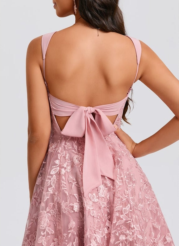 Robe Dentelle Rose À Bretelles - gallery 7
