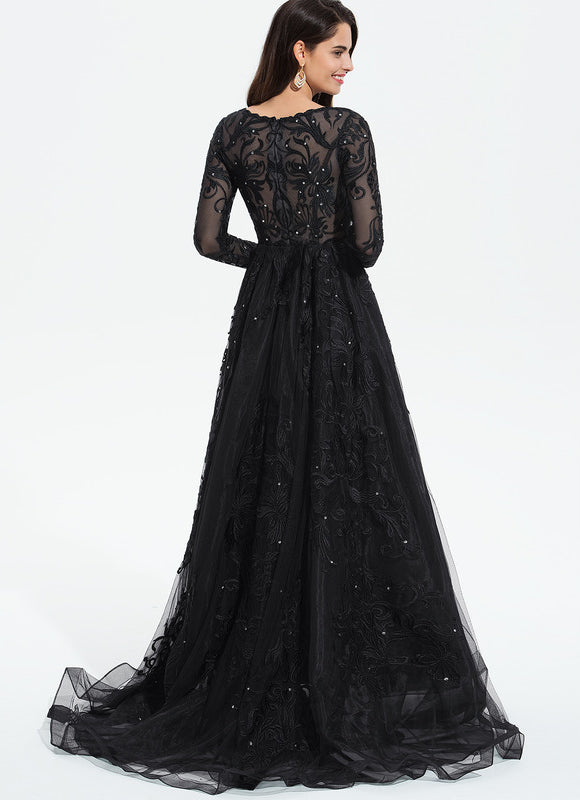 Robe Dentelle De Soirée Scintillante - gallery 4