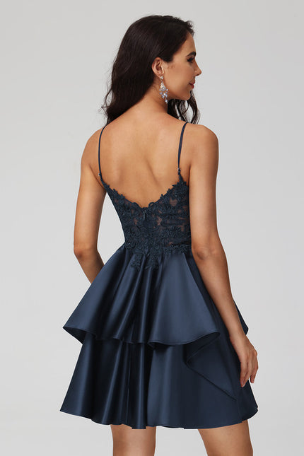 Robe Dentelle Satin À Volants - gallery 2