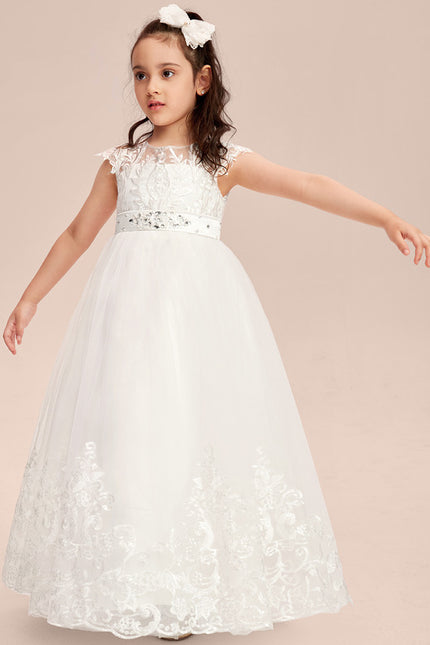 Robe Dentelle Nuptiale Enfant Tulle Ornée - gallery 7