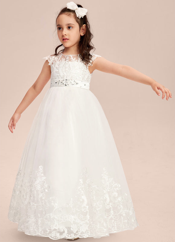 Robe Dentelle Nuptiale Enfant Tulle Ornée - gallery 7