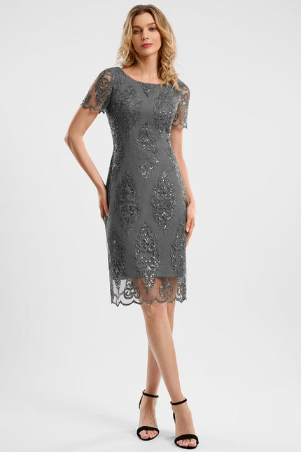 Robe Dentelle Scintillante Grise - gallery 1