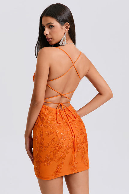 Robe Dentelle Orange Scintillante - gallery 6