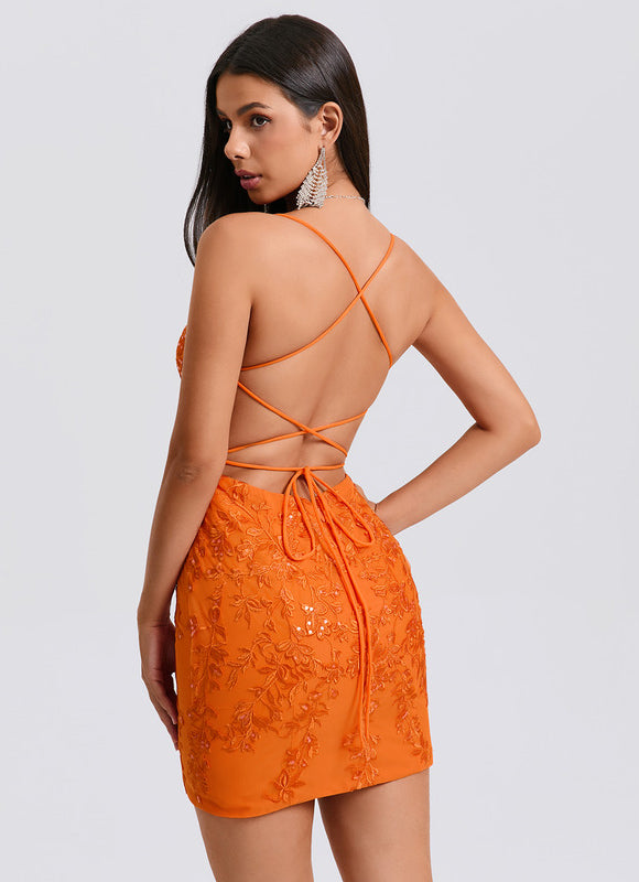 Robe Dentelle Orange Scintillante - gallery 6