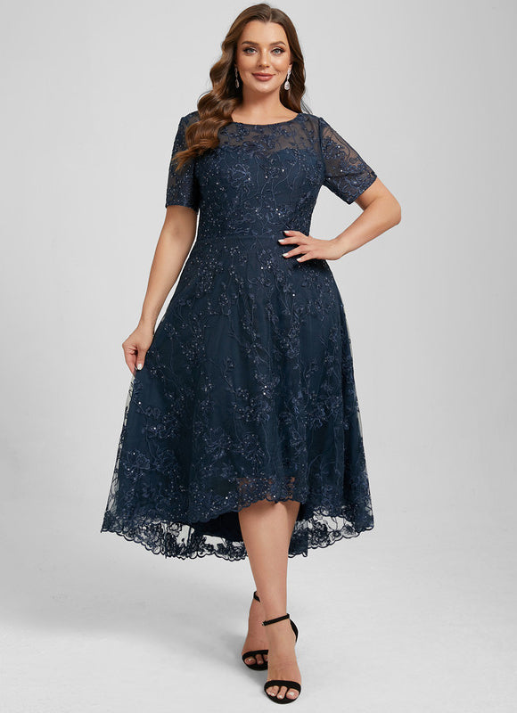 Robe Dentelle Pailletée Marine - gallery 9