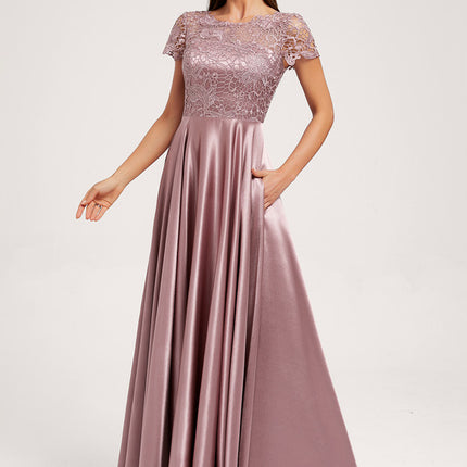 Robe Dentelle Satin Mauve