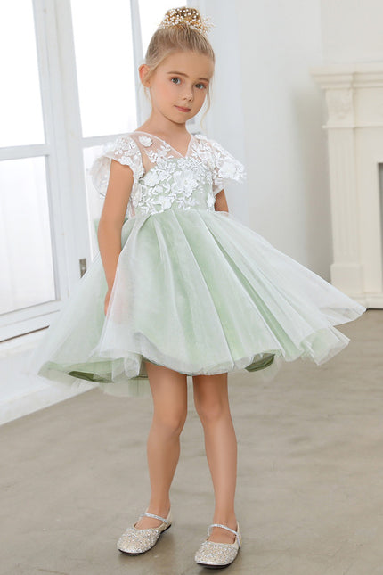 Robe Dentelle Tulle Vert Pâle - gallery 3