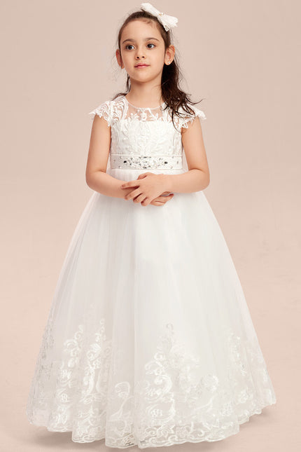 Robe Dentelle Nuptiale Enfant Tulle Ornée - gallery 9