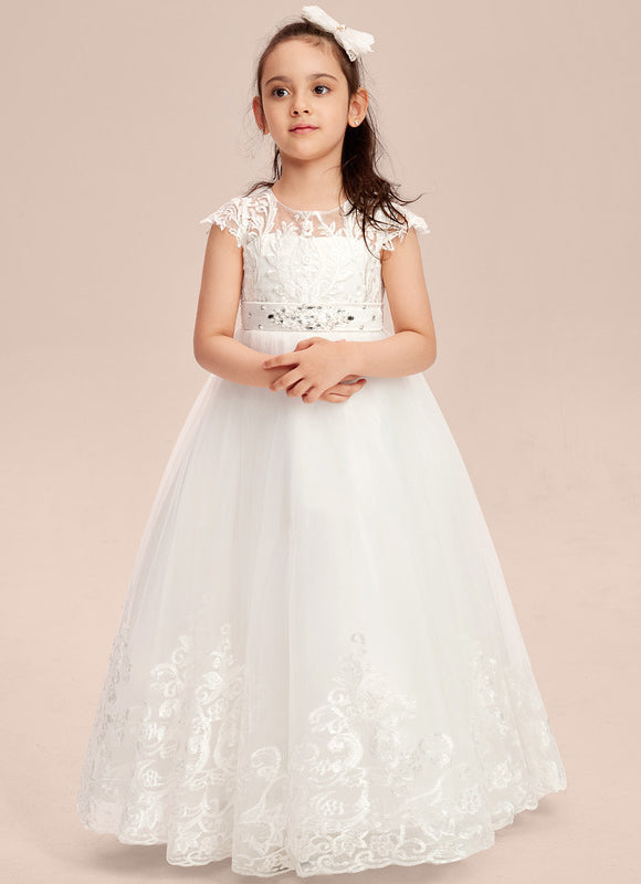 Robe Dentelle Nuptiale Enfant Tulle Ornée - gallery 9