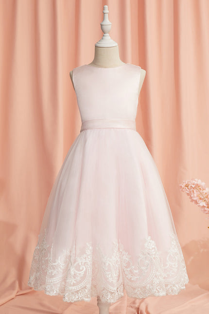 Robe Dentelle Fille Satinée Rose