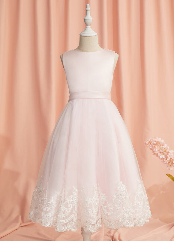 Robe Dentelle Fille Satinée Rose