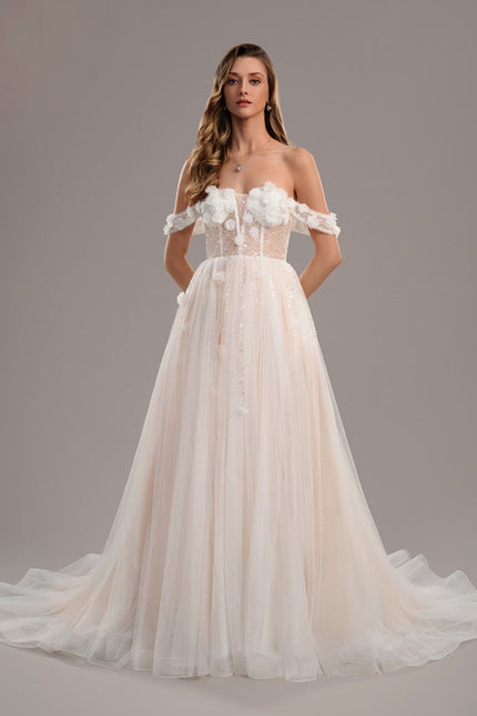 Robe Dentelle Nuptiale Florale Satinée - gallery 3