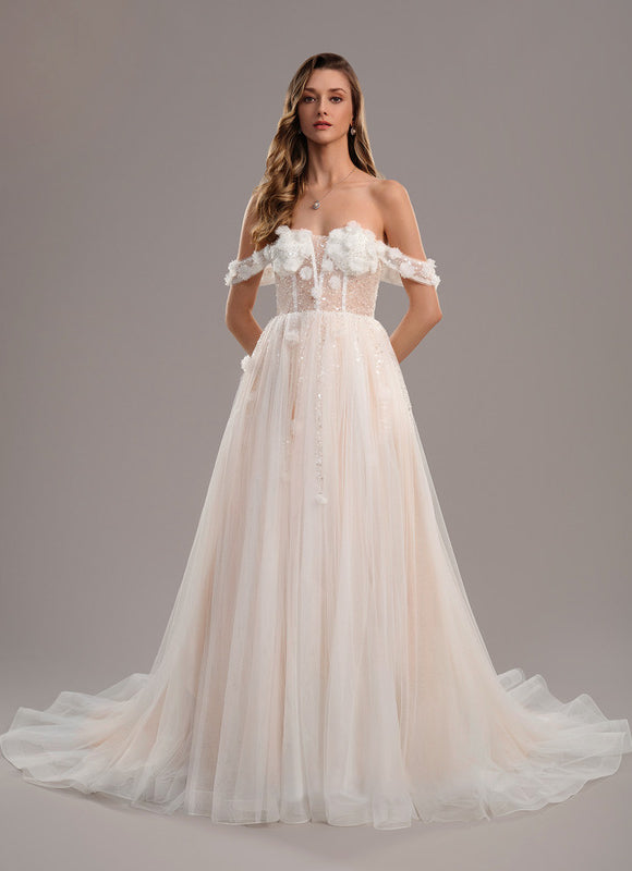 Robe Dentelle Nuptiale Florale Satinée - gallery 3