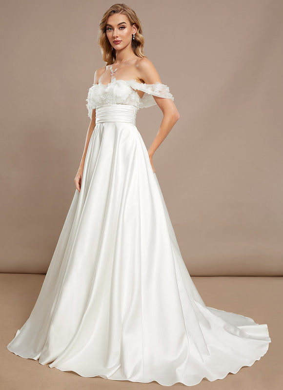 Robe Blanche Dentelle Epaule Dénudée - gallery 1