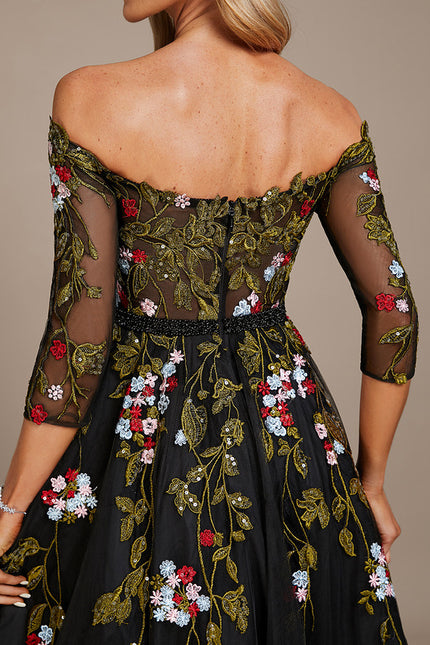 Robe Dentelle De Gala Florale - gallery 1