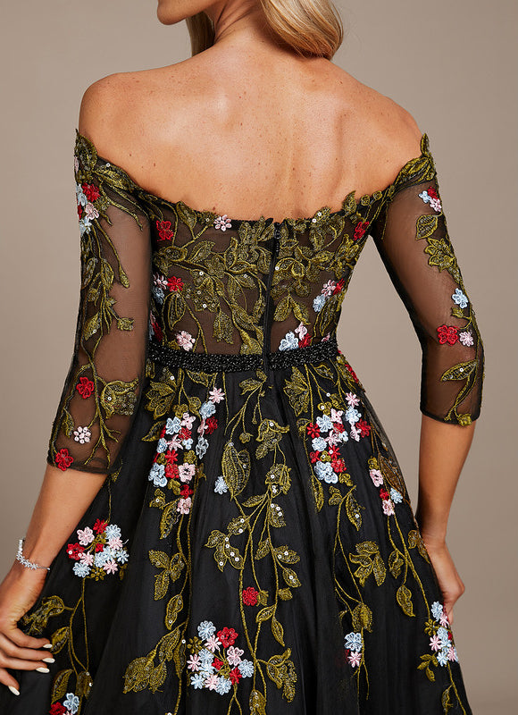 Robe Dentelle De Gala Florale - gallery 1