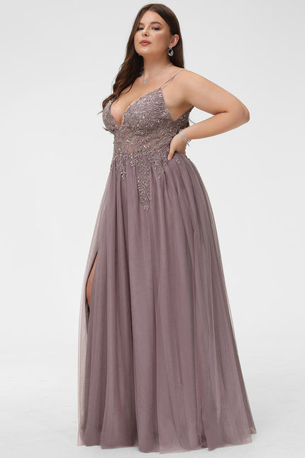 Robe Dentelle Longue Mauve Élégante - gallery 9