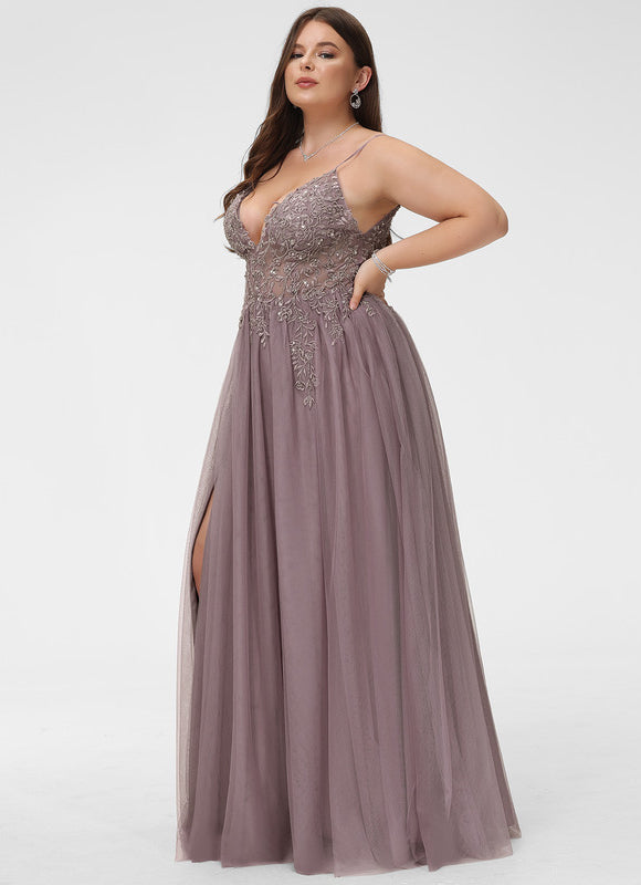 Robe Dentelle Longue Mauve Élégante - gallery 9