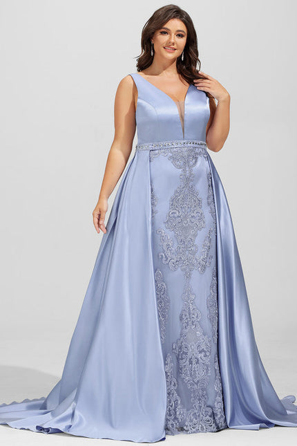 Robe Dentelle Satinée Bleue - gallery 9