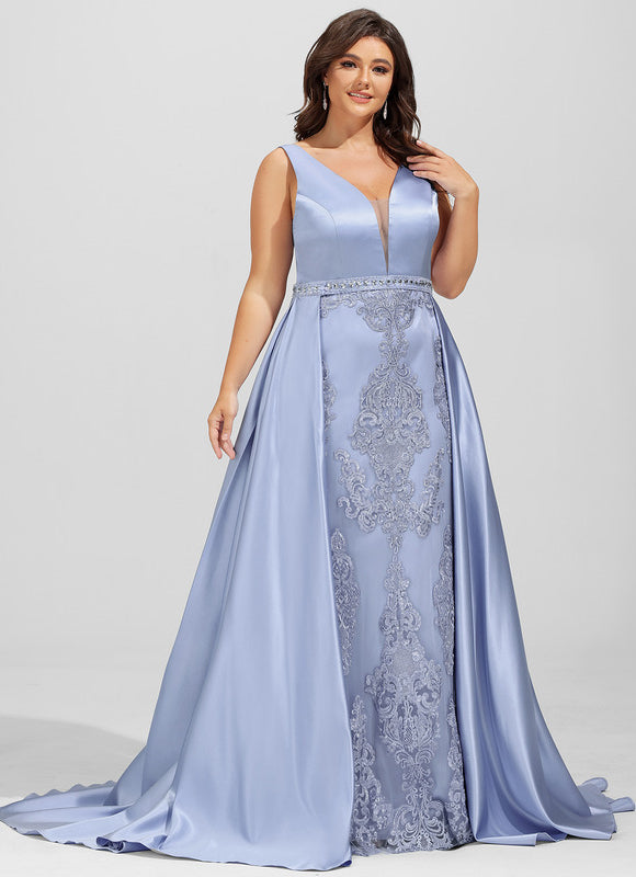 Robe Dentelle Satinée Bleue - gallery 9