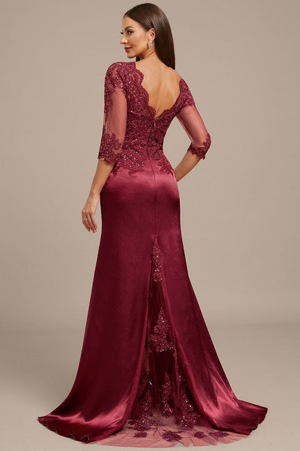 Robe Dentelle Satin Bordeaux Élégante