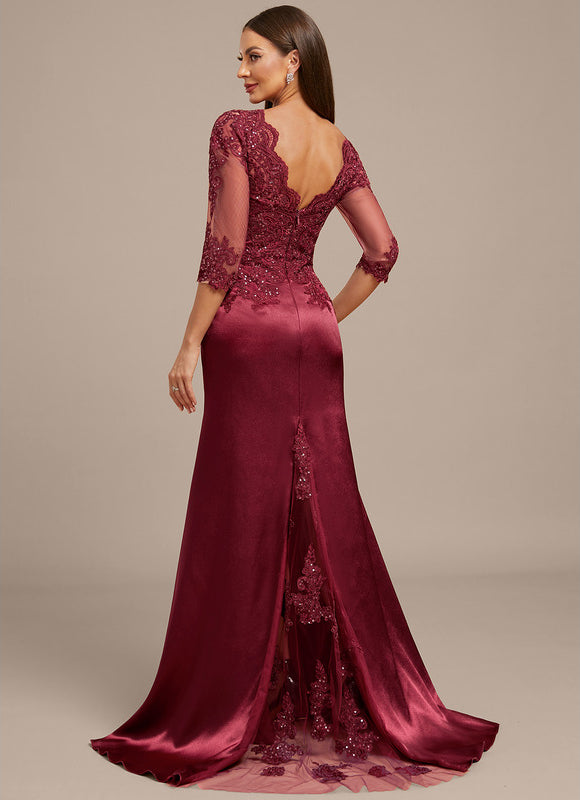 Robe Dentelle Satin Bordeaux Élégante