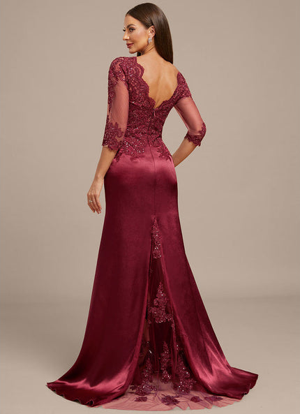 Robe Dentelle Satin Bordeaux Élégante